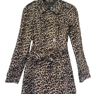 INC Women's Leopard Print Trench Coat Size S Multicolor Long Sleeve